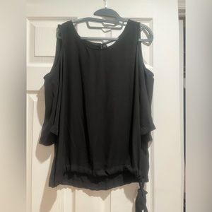 New York and company cold shoulder blouse.  Black.  Size M.  Drawstring waste.